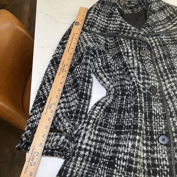 ELLEN TRACY Houndstooth Wool Blend Pea Coat Black Ivory Textured Lined Sz 14 NWT - Picture 8 of 16